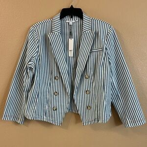 Chicos New Size 2.5 L Striped Open Front Denim Jacket